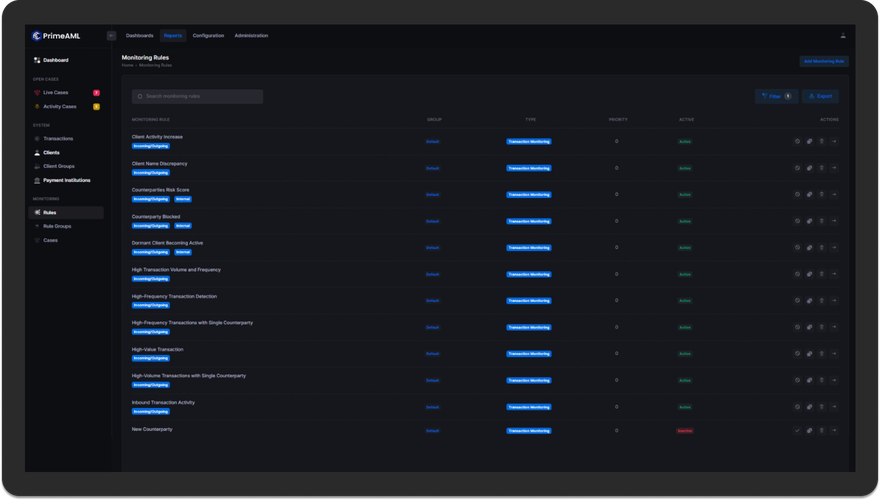 Live Transaction Monitoring Rules